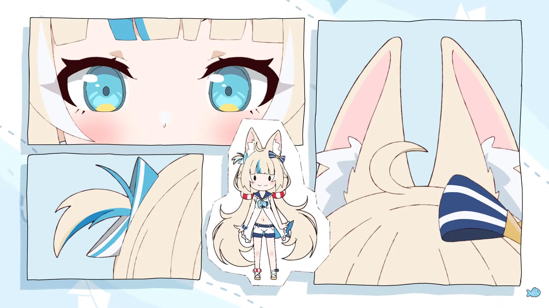 Showing sections of her Vtuber like her ears, eyes and hair ties