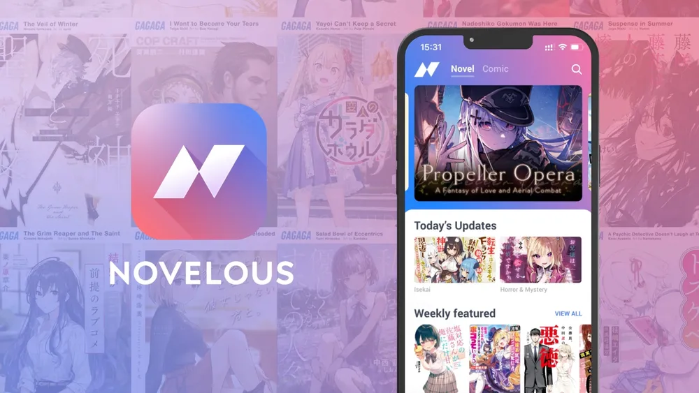 Novelous app, available on iOS and Android for North American users.